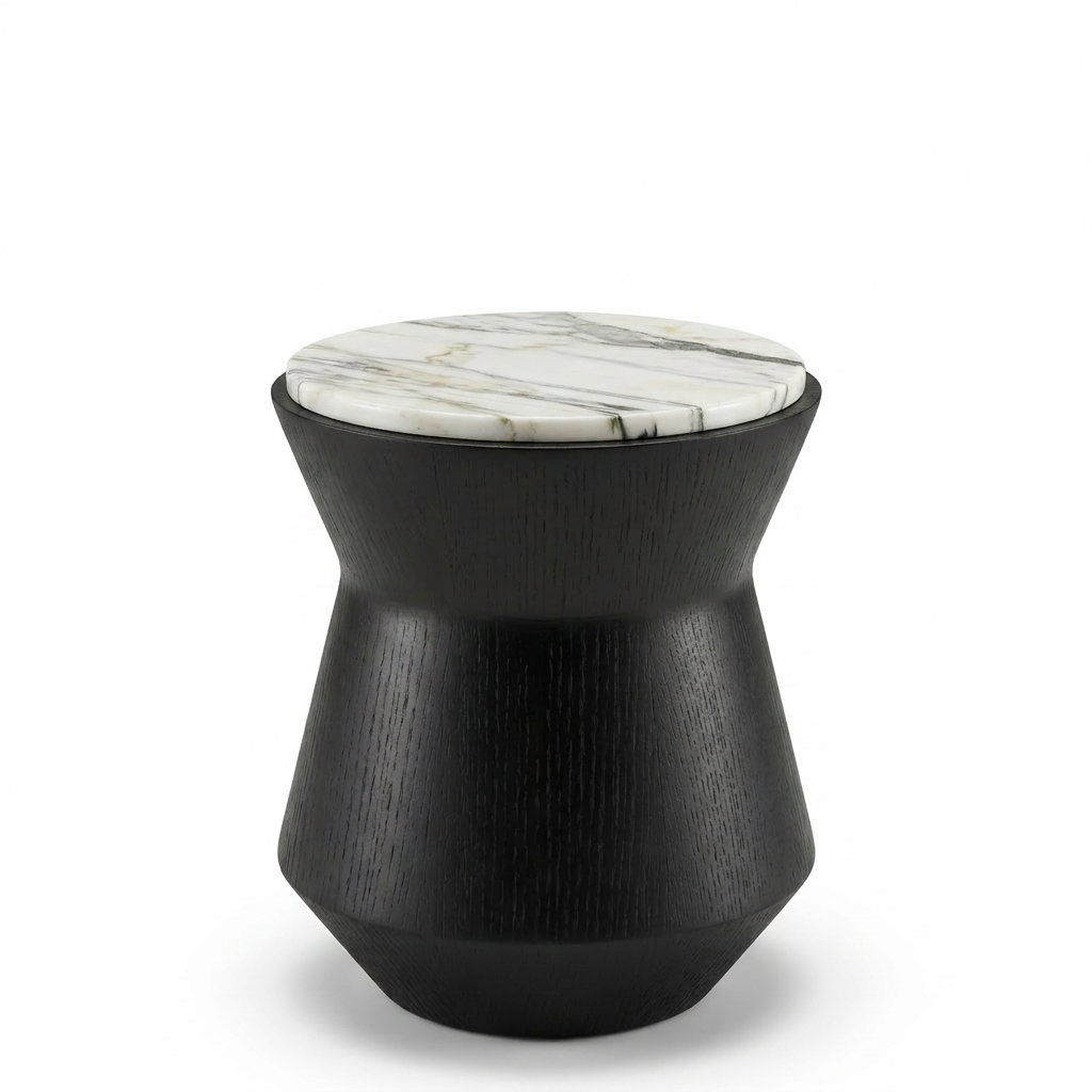 Side Table- Premium Calacatta Marble & Black Ash Wood
