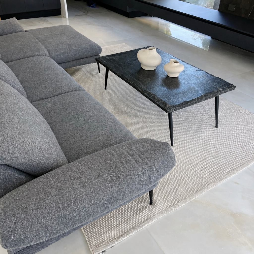 Anthracite Slate- Natural Stone Coffee Table – Hand-Finished Raw Edge Surface with Slim Industrial Steel Legs - Image 3