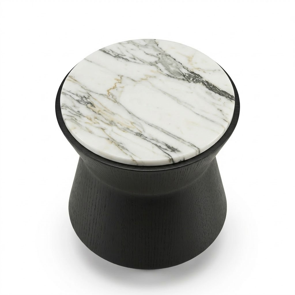 Side Table- Premium Calacatta Marble & Black Ash Wood - Image 2