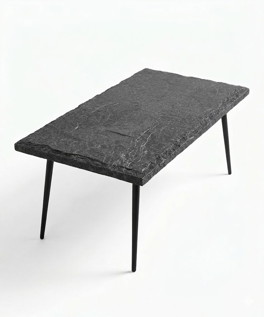 Anthracite Slate- Natural Stone Coffee Table – Hand-Finished Raw Edge Surface with Slim Industrial Steel Legs - Image 2