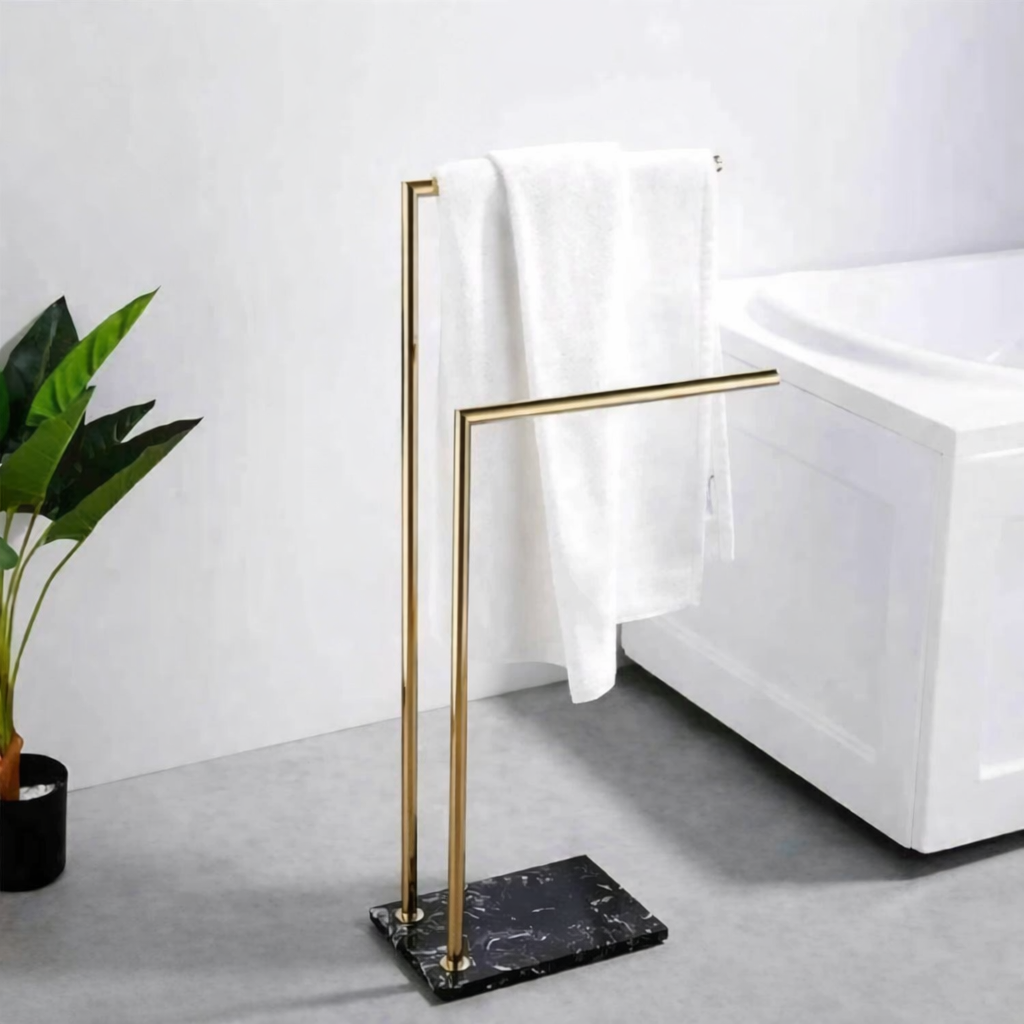 Modern Gold Towel Stand with Marble Base - Image 2